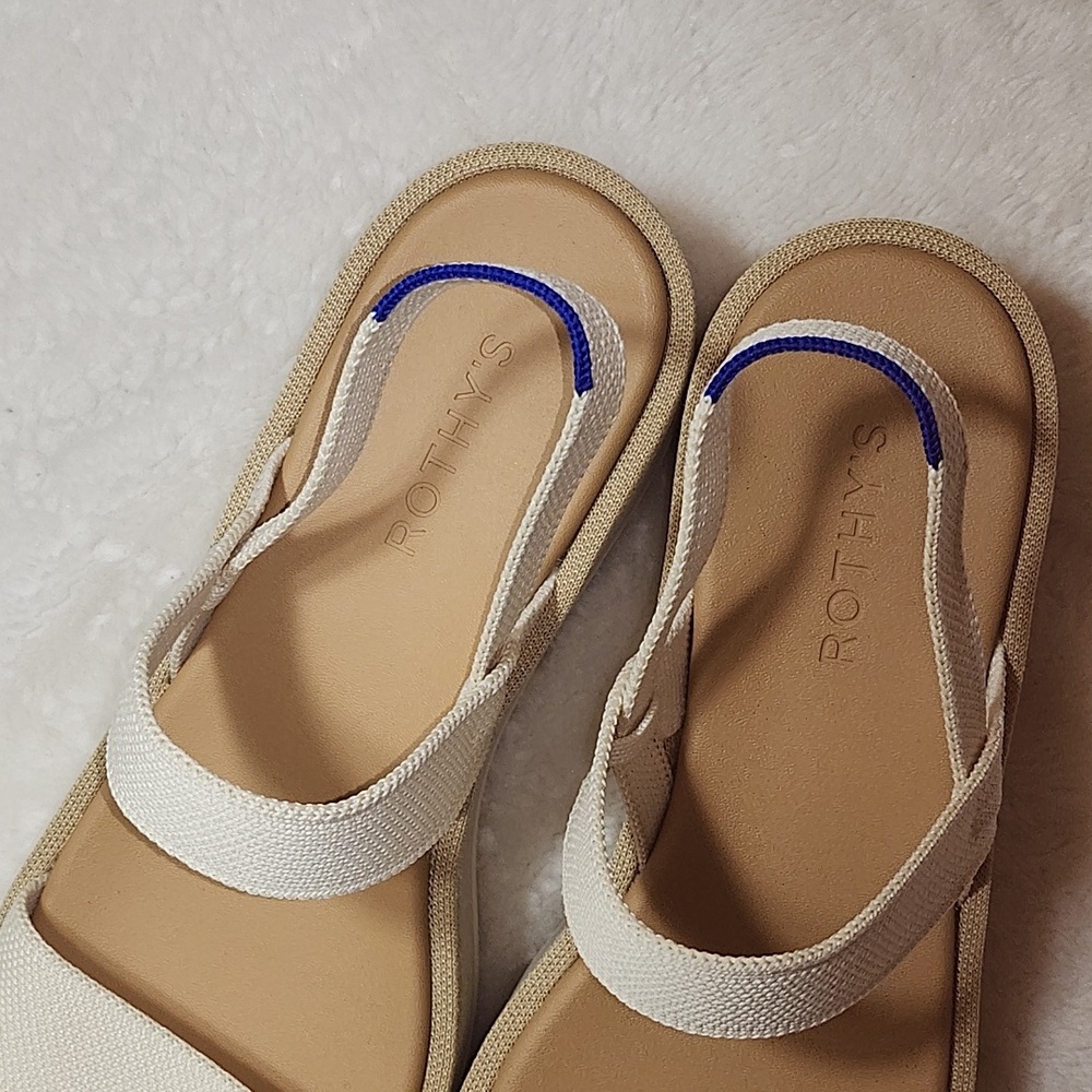 Rothy's Salt The Lightweight Wedge Sandal Cream and Tan Platform Sandals Sz 10 - Picture 12 of 16